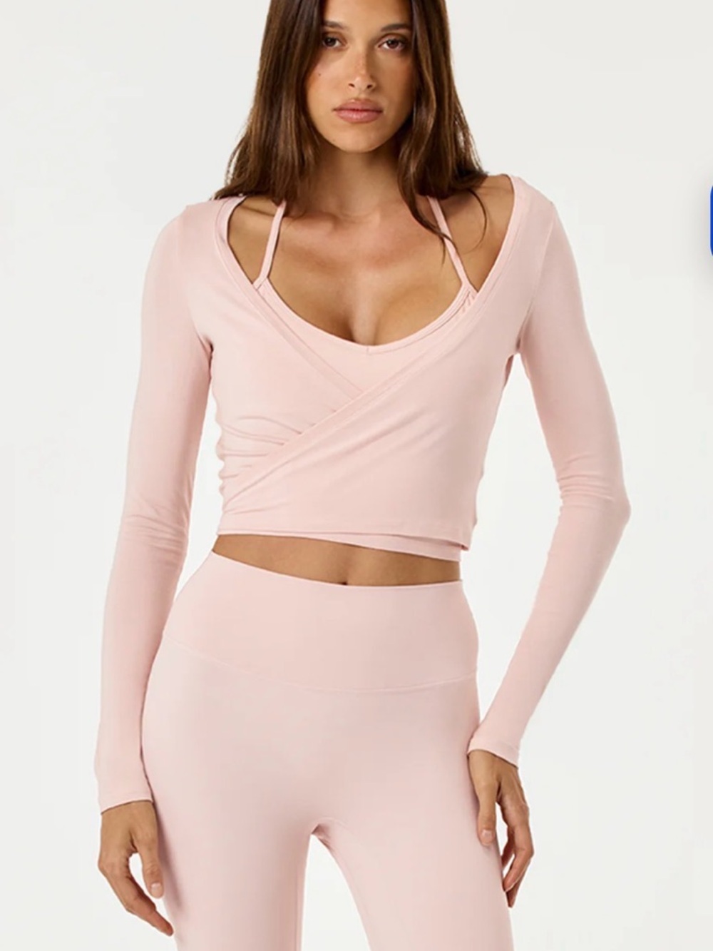 Women’s Pink Wrap-Style Long Sleeve Crop Top